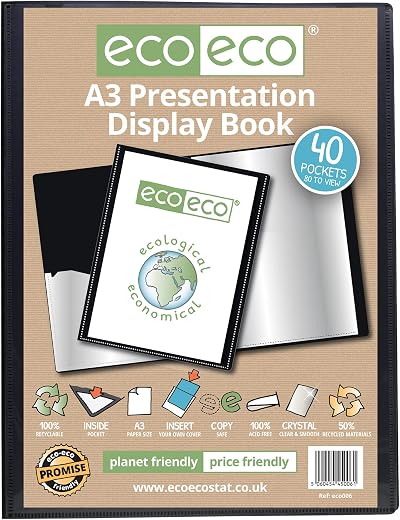 eco-eco A3 50% Recycled 40 Pocket Black Presentation Display Book
