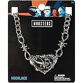 LUV HER Kids Universal Monsters Necklace - Heart Pendant with Classic Horror Characters Frankenstein and Bride of Frankenstein Design - Halloween Party Jewelry - Easy Gift Set for Ages 3+