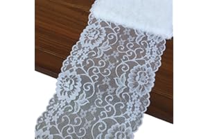 LUMKET 6 Inches Wide Stretchy Lace Ribbon Elastic Trim Fabric with Floral Pattern for Bridal Wedding Decorations , Sewing DIY Making and DIY Crafts-5 Yards (908 White)