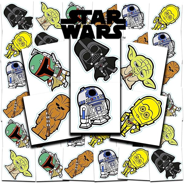 Star Wars Birthday Party Supplies Bundle - 16 Cake Plates, 1 Table Cover, 1 Sticker Sheet