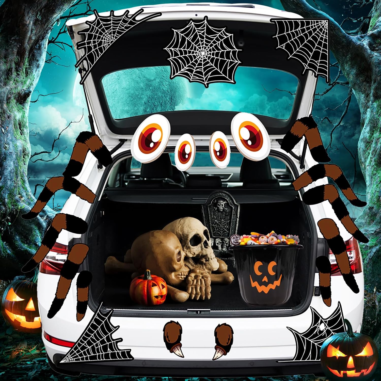 Garage Door Decorations - Trunk or Treat Car Decorations Kit, Large Halloween Spider Decorations for Car & SUV, Outside Garage Archway Door Haunted House Car Stickers Home Party Supplies (Large Spider)