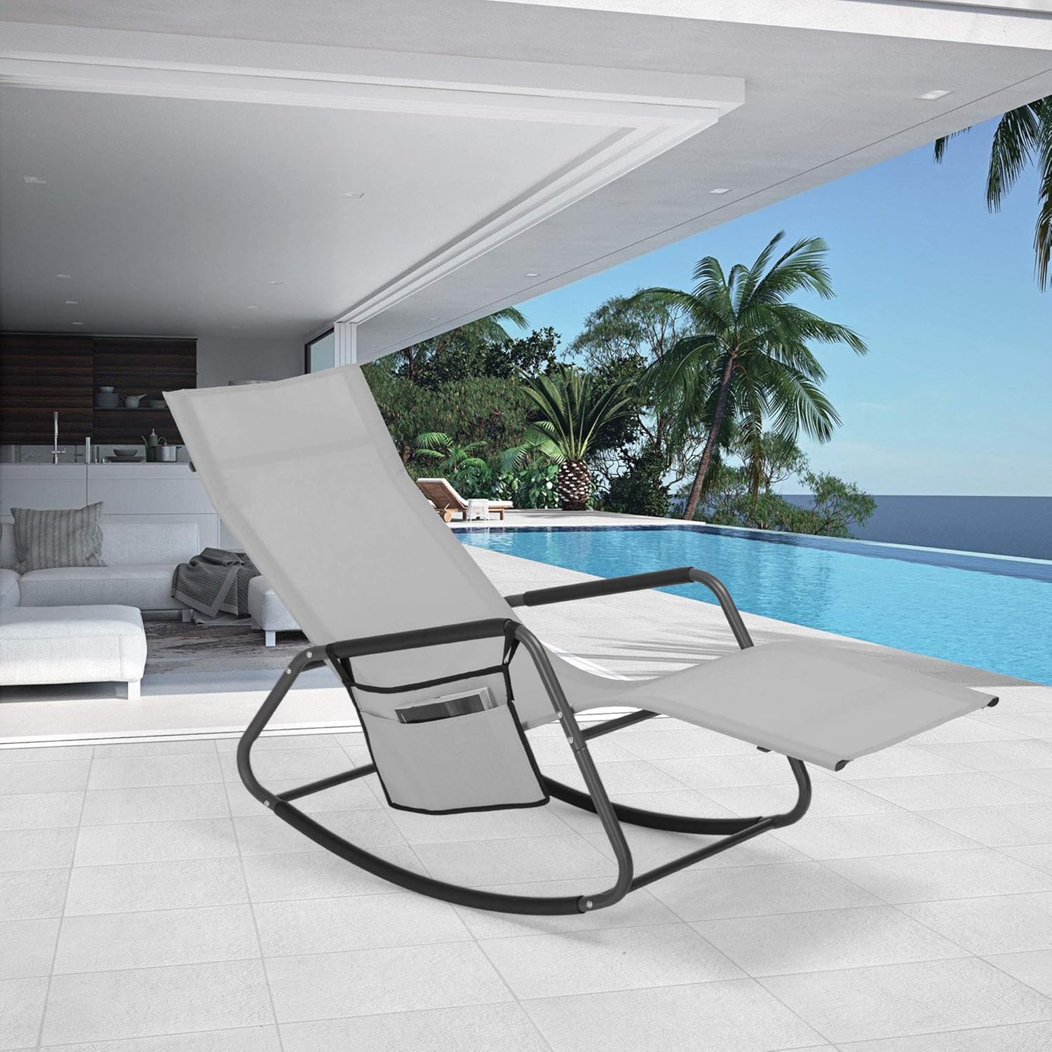 Mansion Home Chaise Lounge Outdoor, Zero Gravity Outside Chairs, Reclining Chairs for Patio & Lawn, Pool Chairs and Lounges, Beach & Pool Lounge Chair, Light Gray: Kitchen & Dining