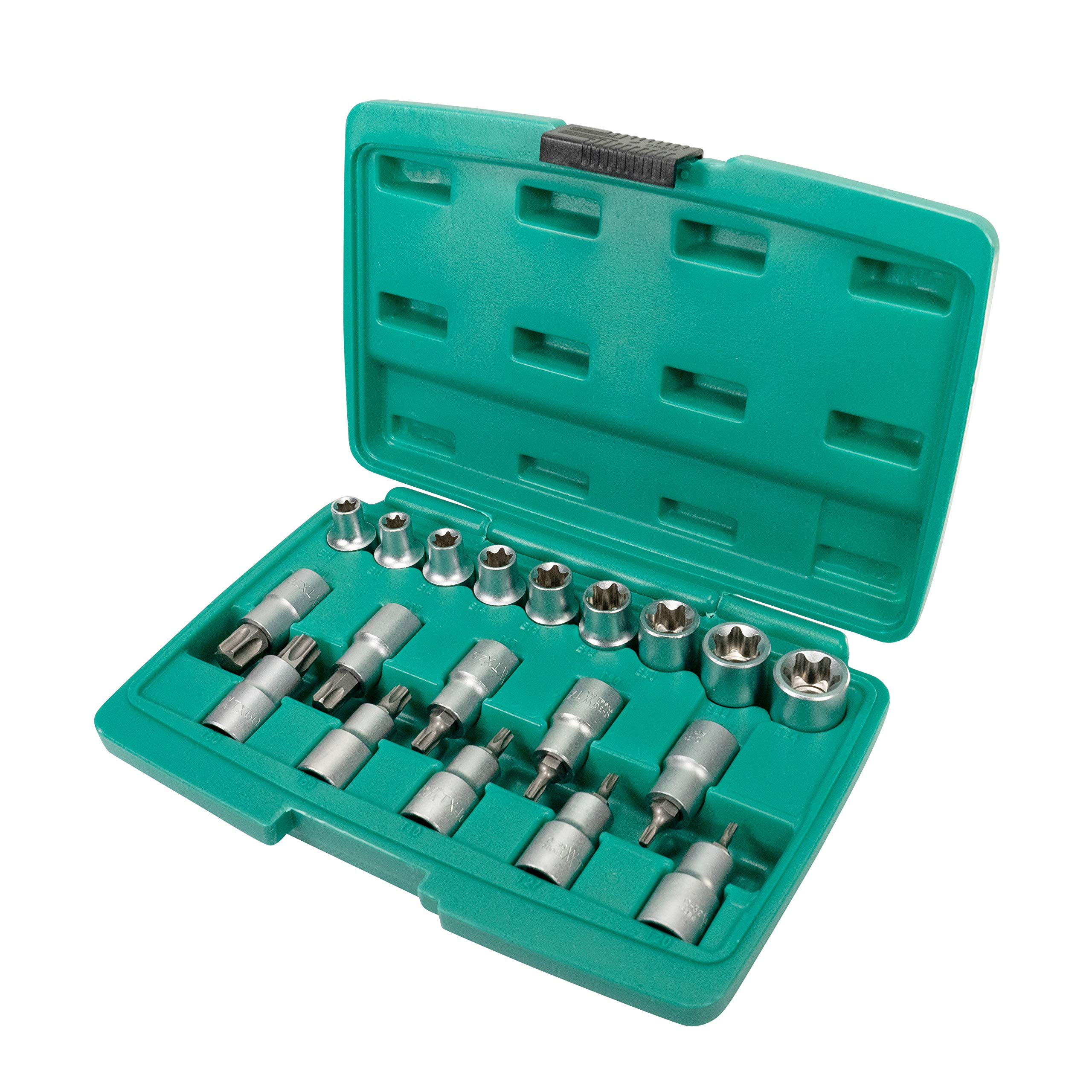 1/2 inch Socket Wrench Set 19 pcs for TORX Screws Made of Chrome Vanadium Steel by WIESEMANN 1893 I for External Torx Screws I for Internal Torx Screws I Special in Tool case I 80195