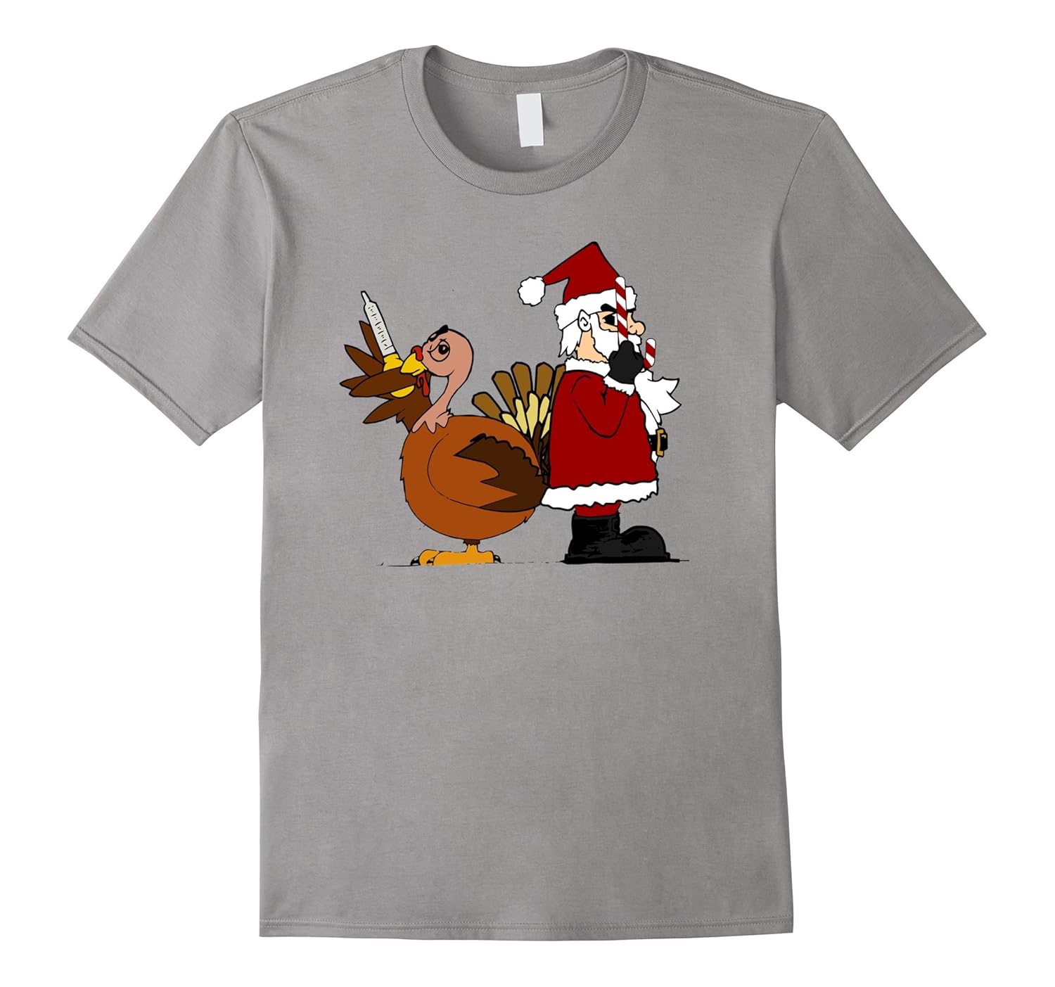 Thanksgiving Turkey vs Santa Claus Duel Funny Holiday TShirt-ANZ