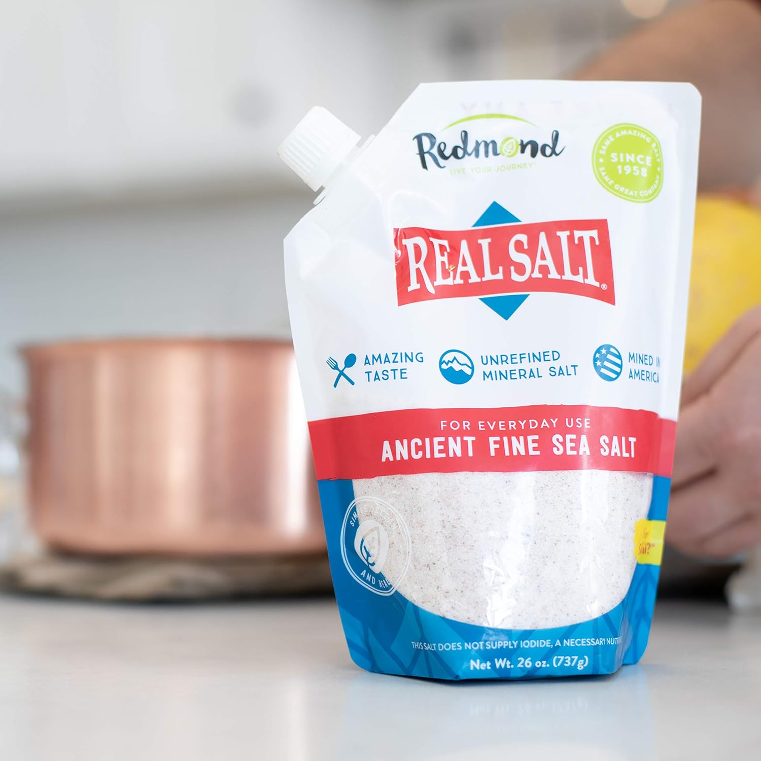 Redmond Real Sea Salt Natural Unrefined Organic Gluten Free Fine 26 Ounce Pouch 1 Pack