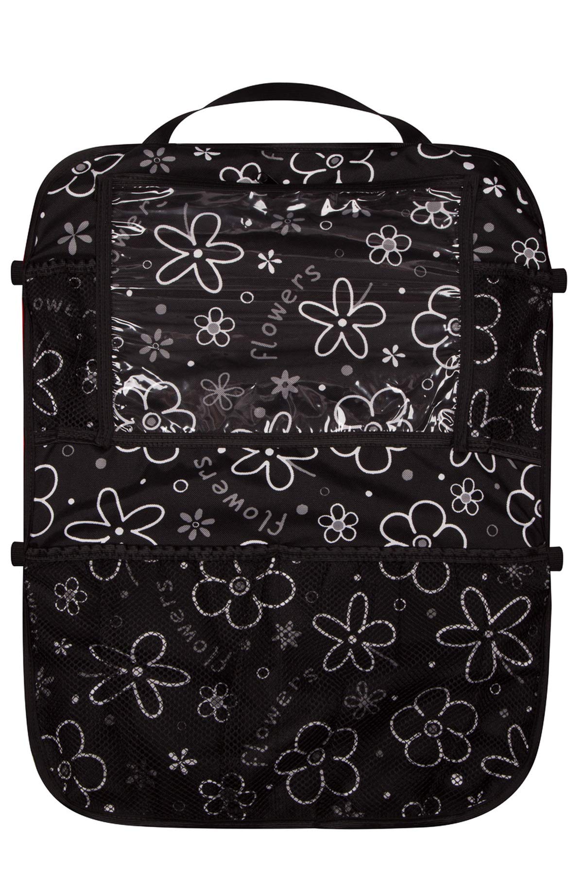 Multi - Pocket Car Back Seat Organizer Tablet PC IPad Cover Protector Travel Storage Tablet Flowers White [007]