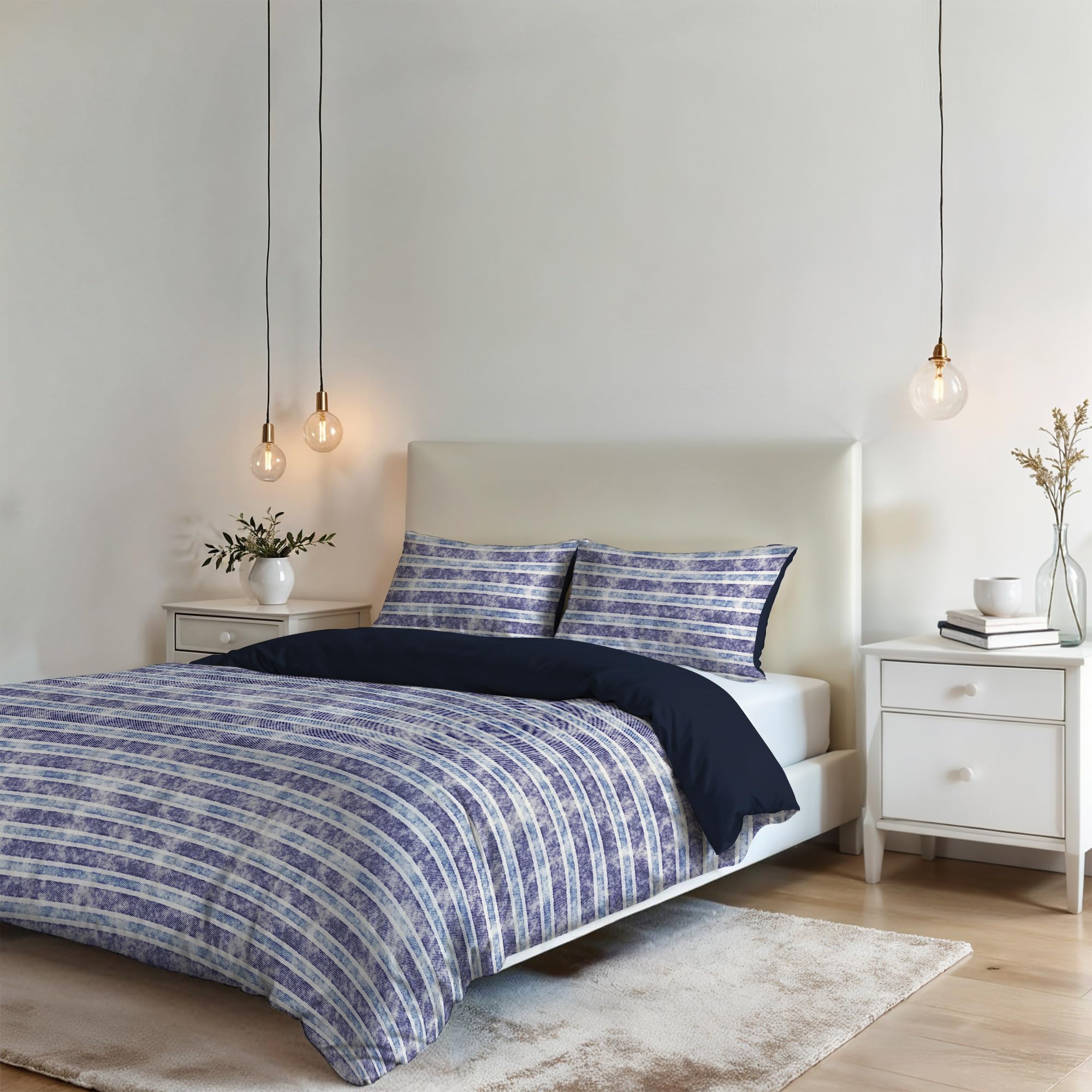 Italian Bed Linen Sogni e Capricci Fantasy Duvet Cover (Made in Italy), Microfiber, Jeans Stripes, double