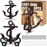 Otoolling 6 Pcs Cast Iron Nautical Anchor Hook with Screws Nautical Wall Decor Rustic Solid Cast Iron Outdoor Coat Hooks 5-1/4 Inch Tall for Coats Bags Keys Hats