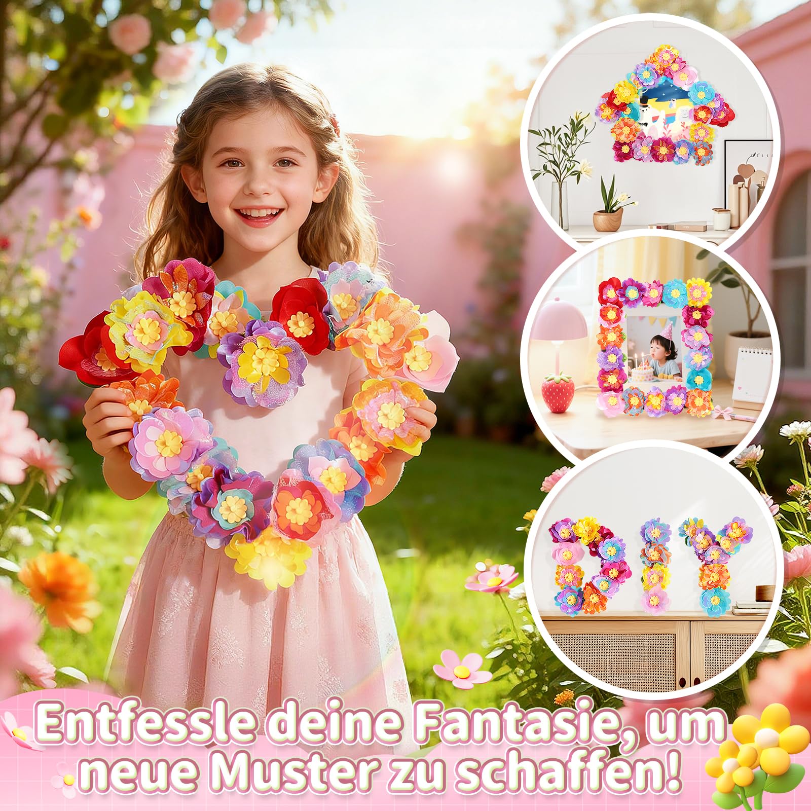 Blumenstrauß-Bastelset, DIY Blumen Bastelset Kinder, Kunsthandwerk-Lernspielzeugset für Mädchen im Kleinkindalter, Weihnachts Geburtstagsgeschenk für Mädchen und Jungen im Alter von 3 4 5 6 7+ Jahren 4