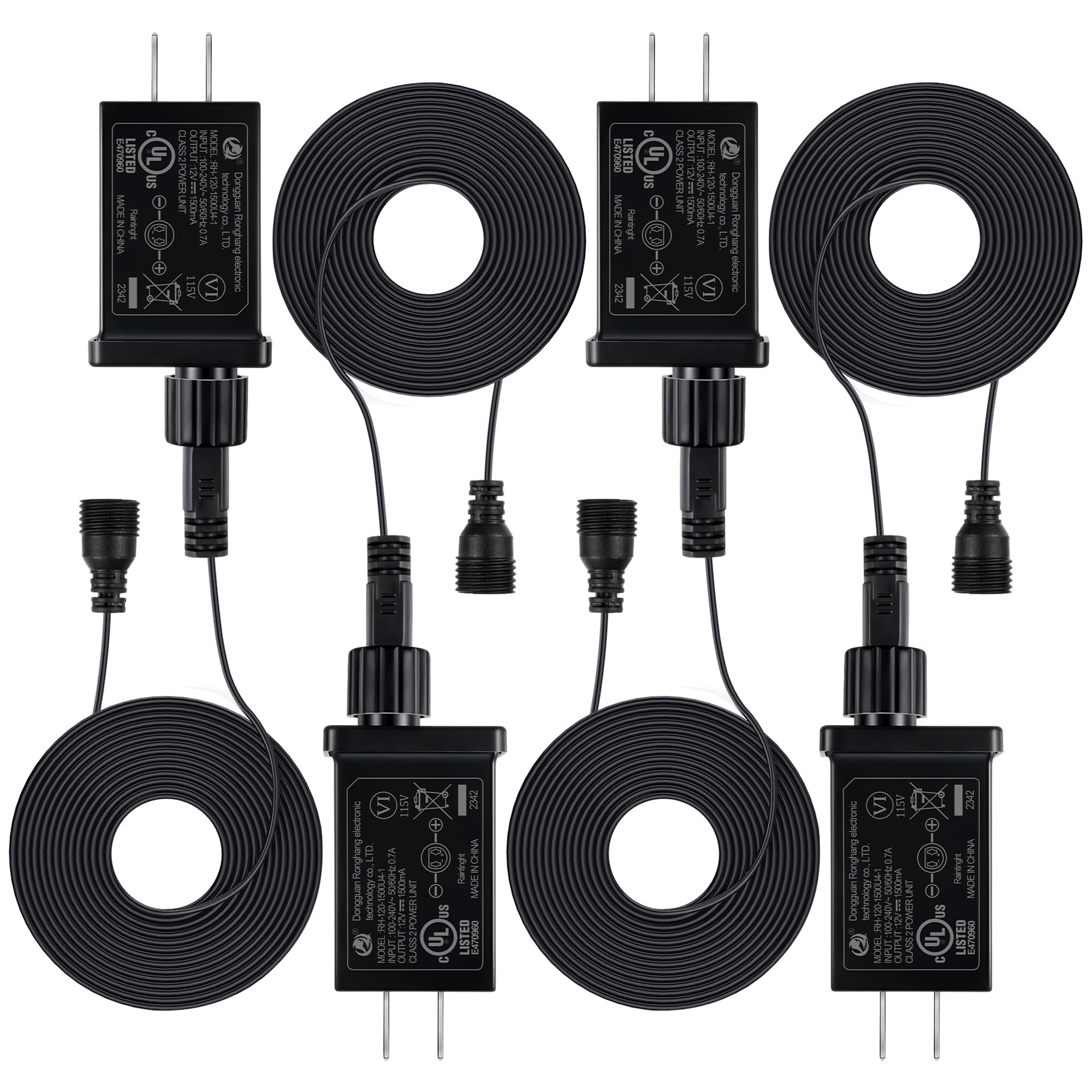 Photo 1 of Feekoon 4 Pack Replacement Yard Inflatable Adapter with 6.5ft Extension Cables, 12V 18W 1.5A Class 2 Power Supply Adaptor for Christmas Inflatable Device, 120V 60HZ Yard Inflatable Power Supply Plug