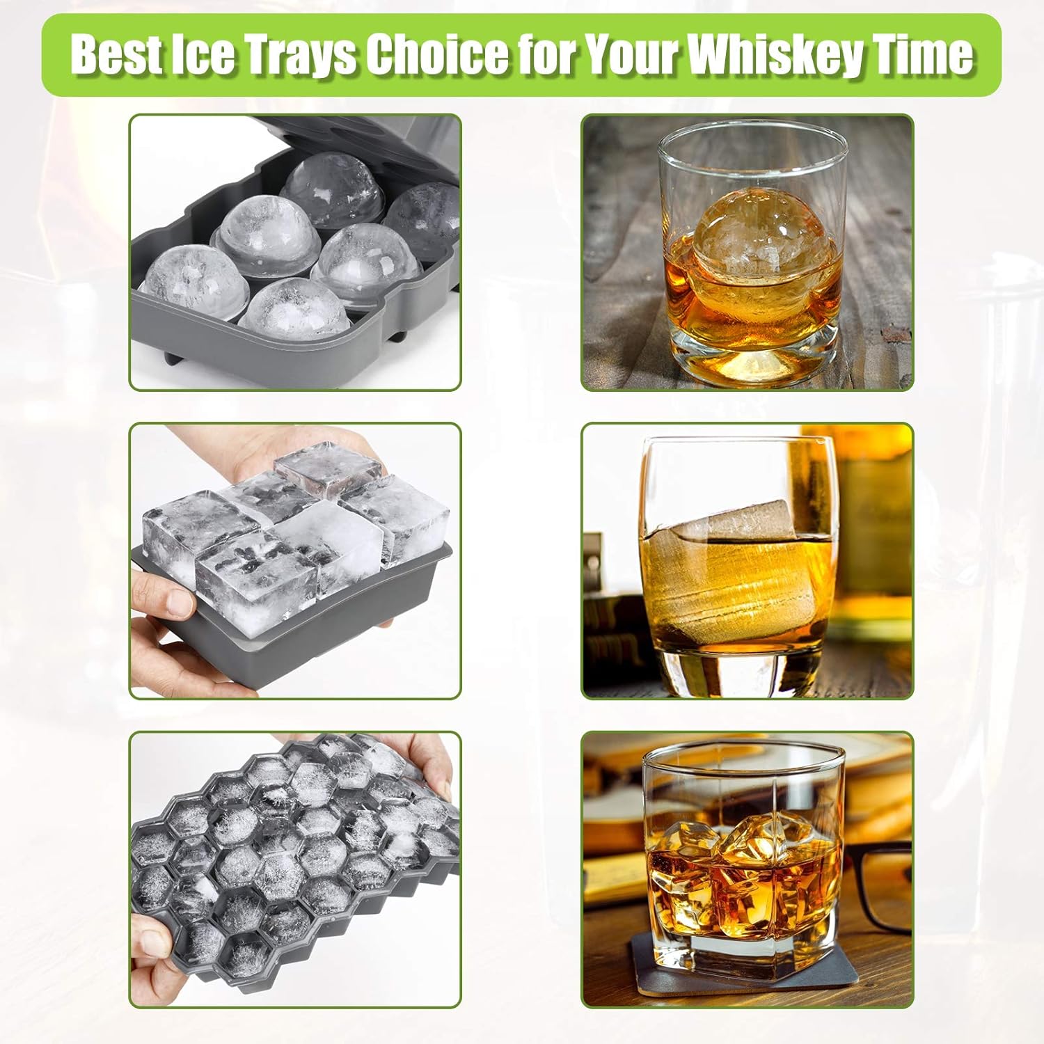 Ice Cube Tray, AiBast Ice Trays for Freezer With Lid, 3 Pack Silicone Large Round Ice Cube Tray, Sphere Square Honeycomb Ice Trays for Whiskey With Covers&Funnel, Reusable Whiskey Ice Ball Mold Grey: Kitchen & Dining