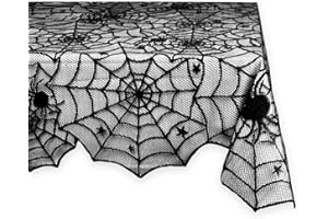 DII Black Lace Overlay Tabletop Collection Gothic Halloween Decor, Tablecloth, 54x72, Spider Web