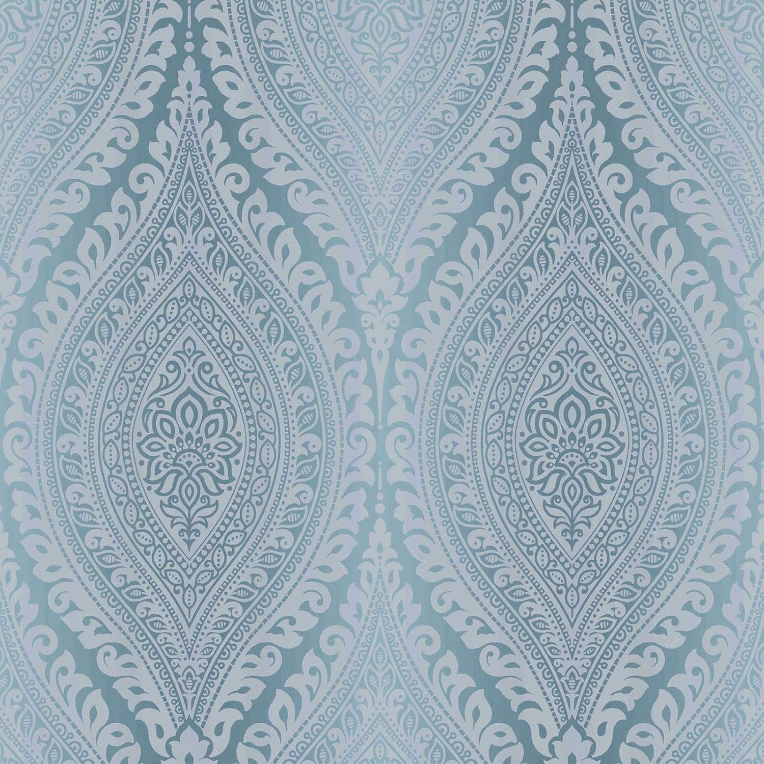 Grandeco Wallpaper Luxury Kismet Damask / Glittered Metallic Teal