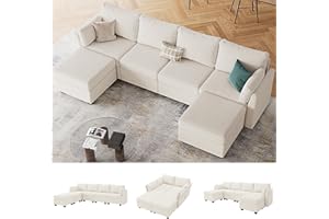 Huatean Home 114.17" Modular Sectional Sofa, 6 Seat Modular Couch with Storage, Memory Foam, Convertible Sectional Couches for Living Room, U Shaped Comfy Modular Sofa with Chaise, Beige
