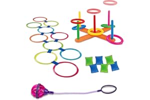 GOODLYSPORTS 4 in 1 Ring Toss Game for Kids. Carnival Games for Kids Party with Bean Bags for Tossing, Hopscotch, Ring Toss, Skip Ball. Party Games for Kids, Outdoor Toys for Kids 8-12.