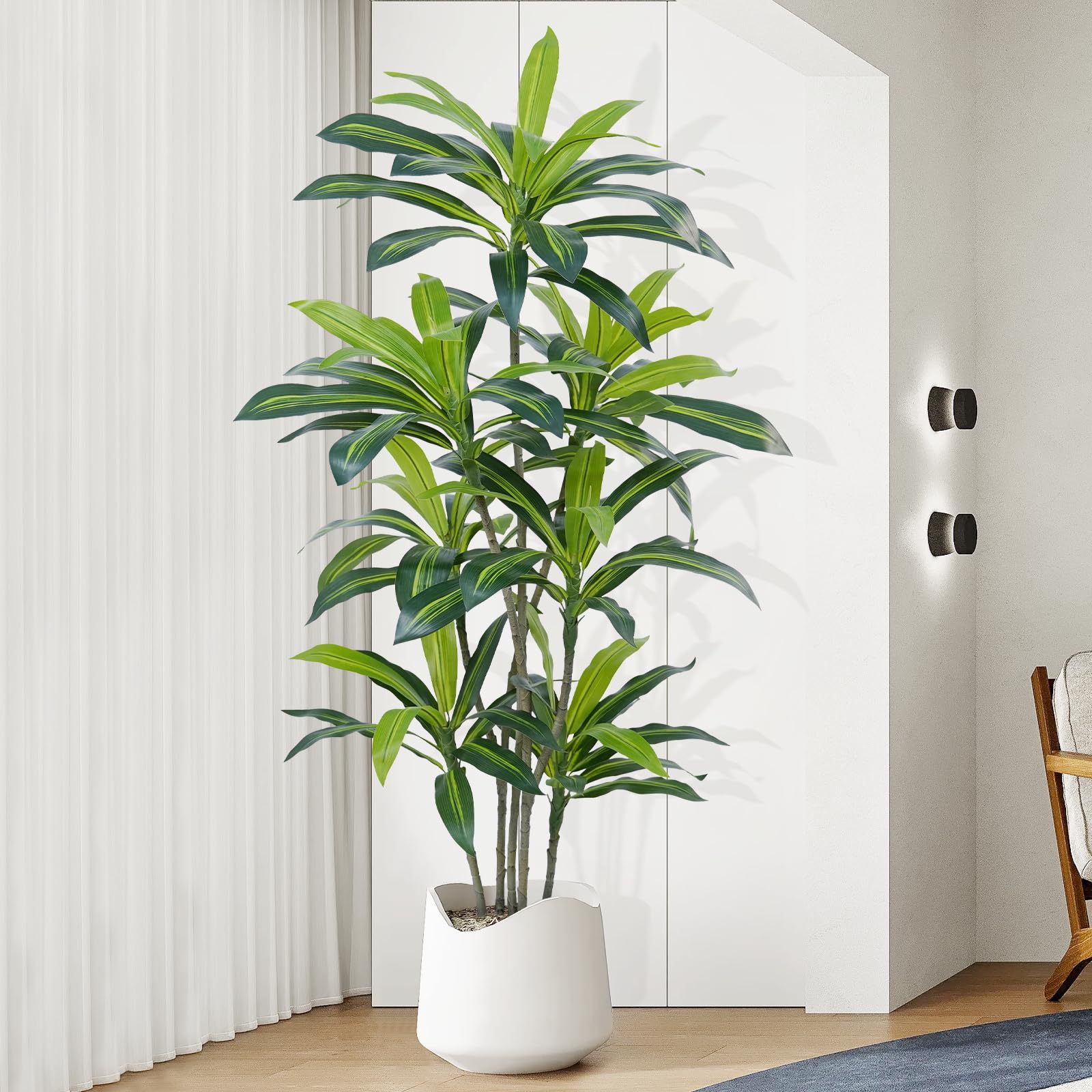 Photo 1 of ZEEOZE 6Ft Dracaena Plant Artificial Tree Fake Tropical Floor Plants Potted (Real Touch) Artificial Silk Tree Leaf Faux Trees Black Tall Planter for Home Office Living Room Indoor Outdoor Decor?1Pack?