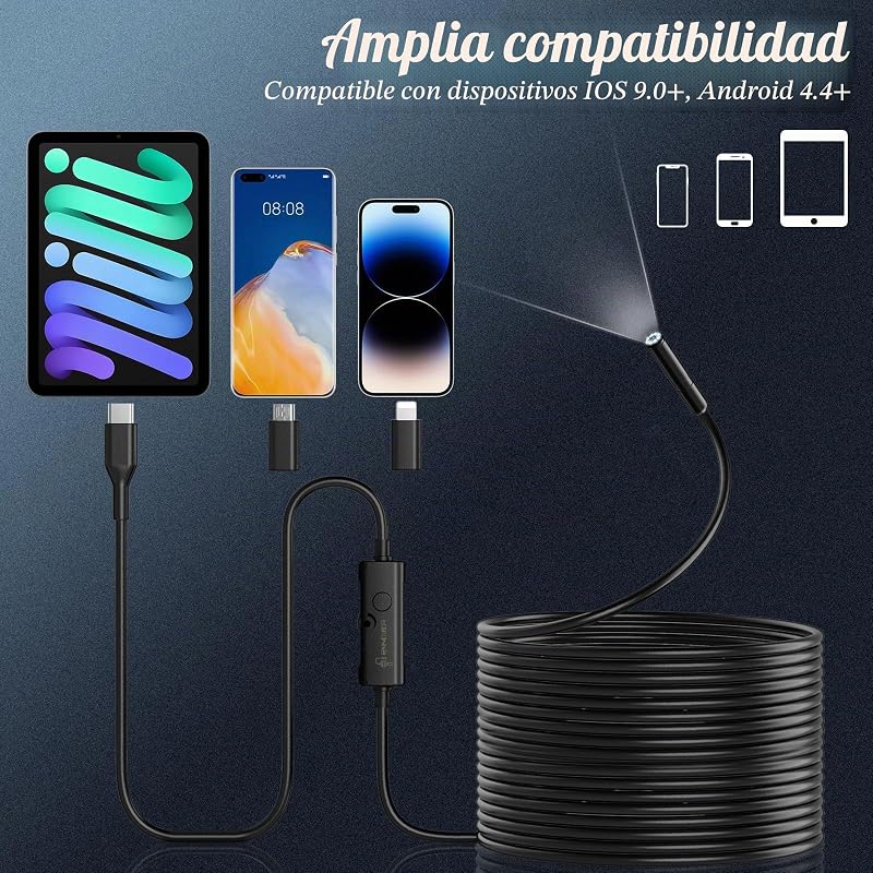 Ennovor Endoscope 1920P HD Snake Inspection Camera, Câmara Endoscópica Tipo-C, Câmara Scope com 8 Luzes LED para Smartphones Android e iOS, iPad, Samsung (33 FT/10 M)