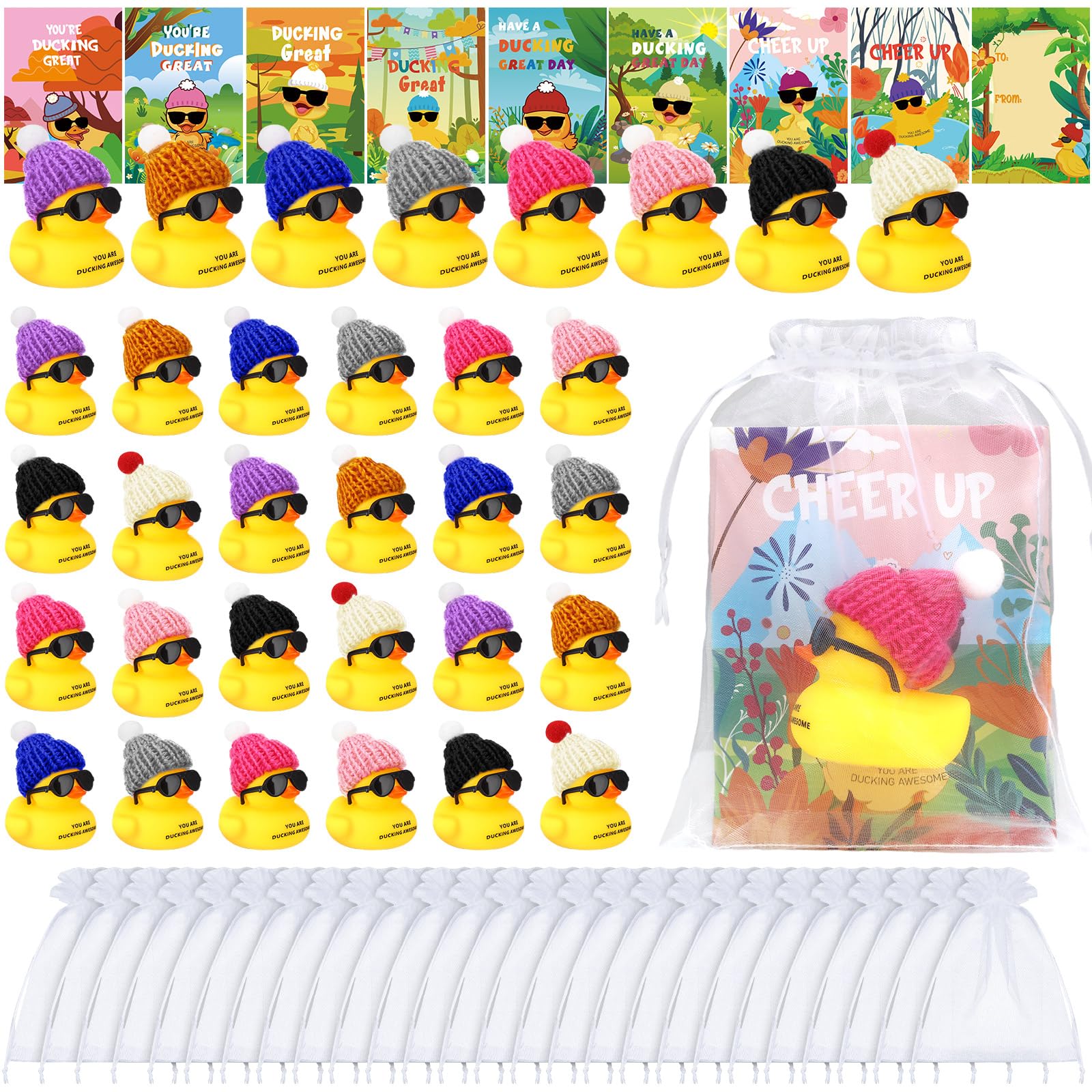 Photo 1 of Wettarn 32 Sets Employee Appreciation Gifts Thank You Motivational Gifts You're Ducking Rubber Awesome Ducks Cheer up Mini Rubber Ducks with Glasses and Hats with Card and Organza Bags