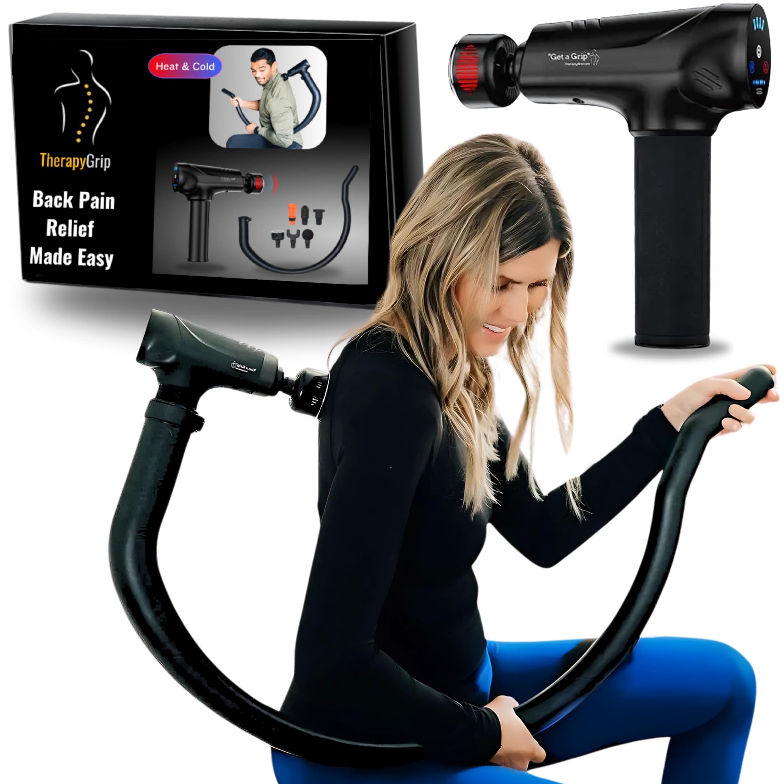 Photo 1 of TherapyGrip Professional Grade Massage Gun - Deep Tissue Back Massager with Heat and Cold Therapy Tip and Innovative Full-Body Extended Handle