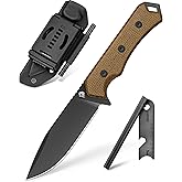 NedFoss Fixed Blade Hunting Knife with Kydex Sheath, 4.1" D2 Steel Full Tang Survival Knife with Fire Starter, Micarta Handle