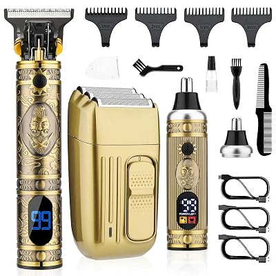 Saoilli Professional Hair Trimmer for Men,Hair Clippers Nose Hair Trimmer Shaver Set,Cordless Barber Clippers,T-Blade Beard Trimmer Electric Shaver Razor for Men Haircutting Grooming Kit