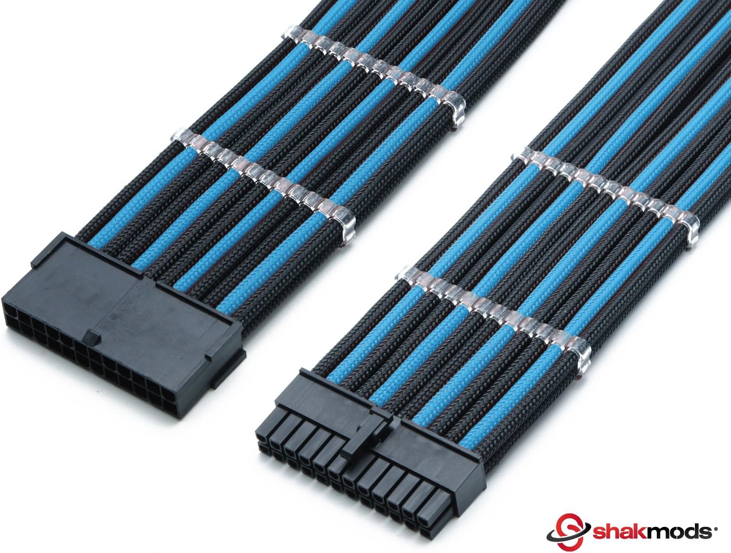 Shakmods 24 Pin ATX Motherboard Sleeved Extension Cable 30cm + 2 Cable Combs (Light Blue & Black)