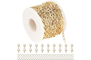 YOUBEIYEE 32.8 Feet Gold Plated Chain Bulk, Aluminum Paperclip Necklace Bracelet Chain for Women Men Jewelry Making Chain Roll with Jump Rings and Lobster Clasps