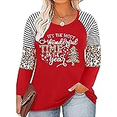 Plus Size Merry and Bright Christmas Shirt for Women Xmas Leopard Tree T-Shirt Merry Christmas Shirts Tops
