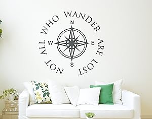 All Who Wander are Not Lost Wall Decal Quote - Compass Wall Decal - Nautical Compass Wall Decor