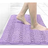 Grandaily Chenille Striped Bathroom Rugs 24x16, Extra Thick and Absorbent Bath Mats, Non-Slip Soft Plush Shaggy Shower Carpet, Machine Wash Dry, Bath Rug for Bathroom, (Small, Purple)