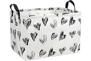 BOOHIT Valentines Day Basket for Kids Heart Shaped Storage Bin for Gifts Empty Toy Organizer Decor (Black Line Love)