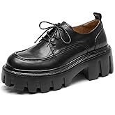 BEAU TODAY Platform Oxfords for Women, Oxford Shoes for Women, Chunky Leather Lace Up Oxford Shoes, Casual Comfort Business Work Office Dress Shoes