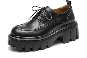 BEAU TODAY Platform Oxfords for Women, Oxford Shoes for Women, Chunky Leather Lace Up Oxford Shoes, Casual Comfort Business Work Office Dress Shoes