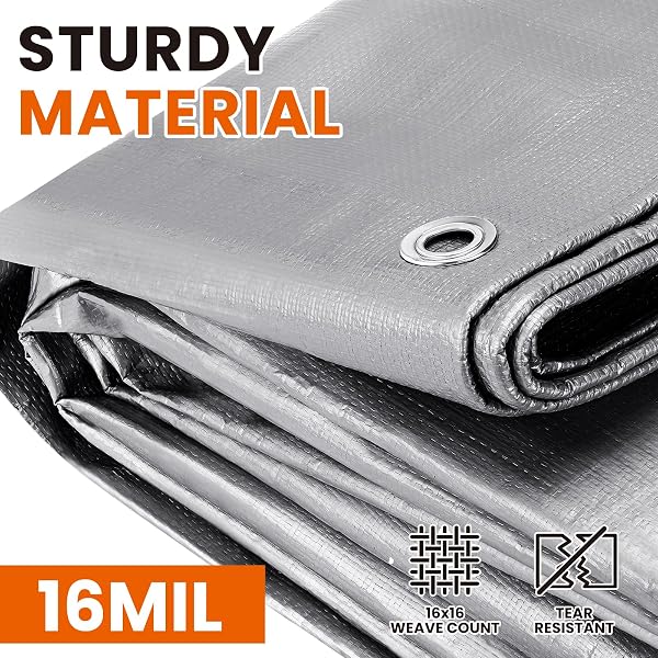 SPACEVER 12X12 FT TARP WATERPROOF, 16 MIL TARPS HEAVY DUTY WATERPROOF MULTIPURPOSE PROTECTIVE COVER UV RESISTANT RIP & TEAR RESISTANT WITH GROMMETS REVERSIBLE FOR HOME BOATS CARS CAMPING