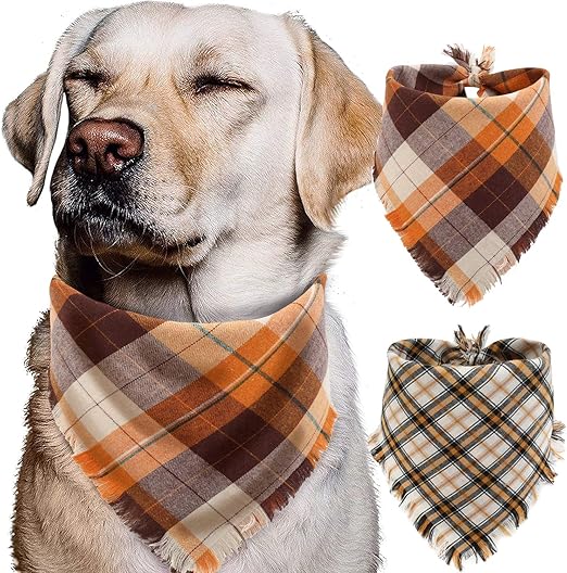Fall Dog Bandana Set of 2 Washable Reversible Square