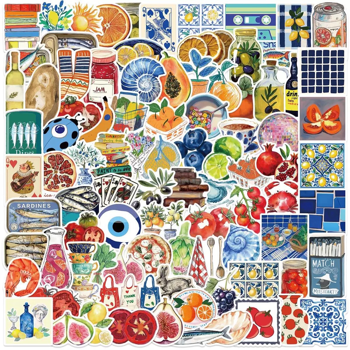 100 Pack Waterproof Vinyl Stickers - Aesthetic Summer Decals for Scrapbooking, Journals, Laptops, Water Bottles | Cute Cartoon Watercolor Designs | Unique Gift Ideas for Girls, Teens, Adults