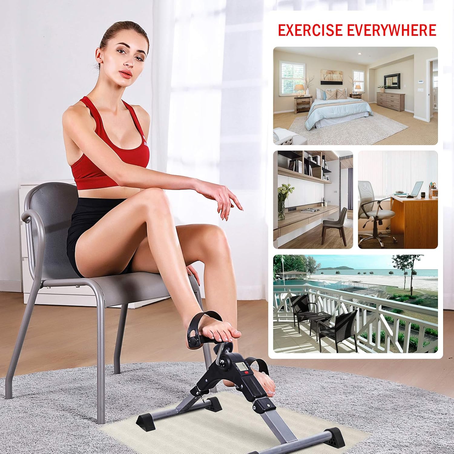 MBB Under Desk Cycle,Folding Pedal Exerciser,Mini Stationary Bike,Leg and Arm Exerciser Complimentary Triangle Anti - Slip Rubber Cover and Anti - Slip Pad: Health & Personal Care