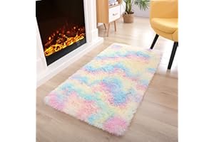 Noahas Fluffy Rainbow Rug for Girls Bedroom, Shaggy Area Rugs for Kids Playroom Kawaii Fuzzy Girls Room Decor Carpets for Nursery Baby, Cute Teenage Room Decorations, 2 x 4 Feet