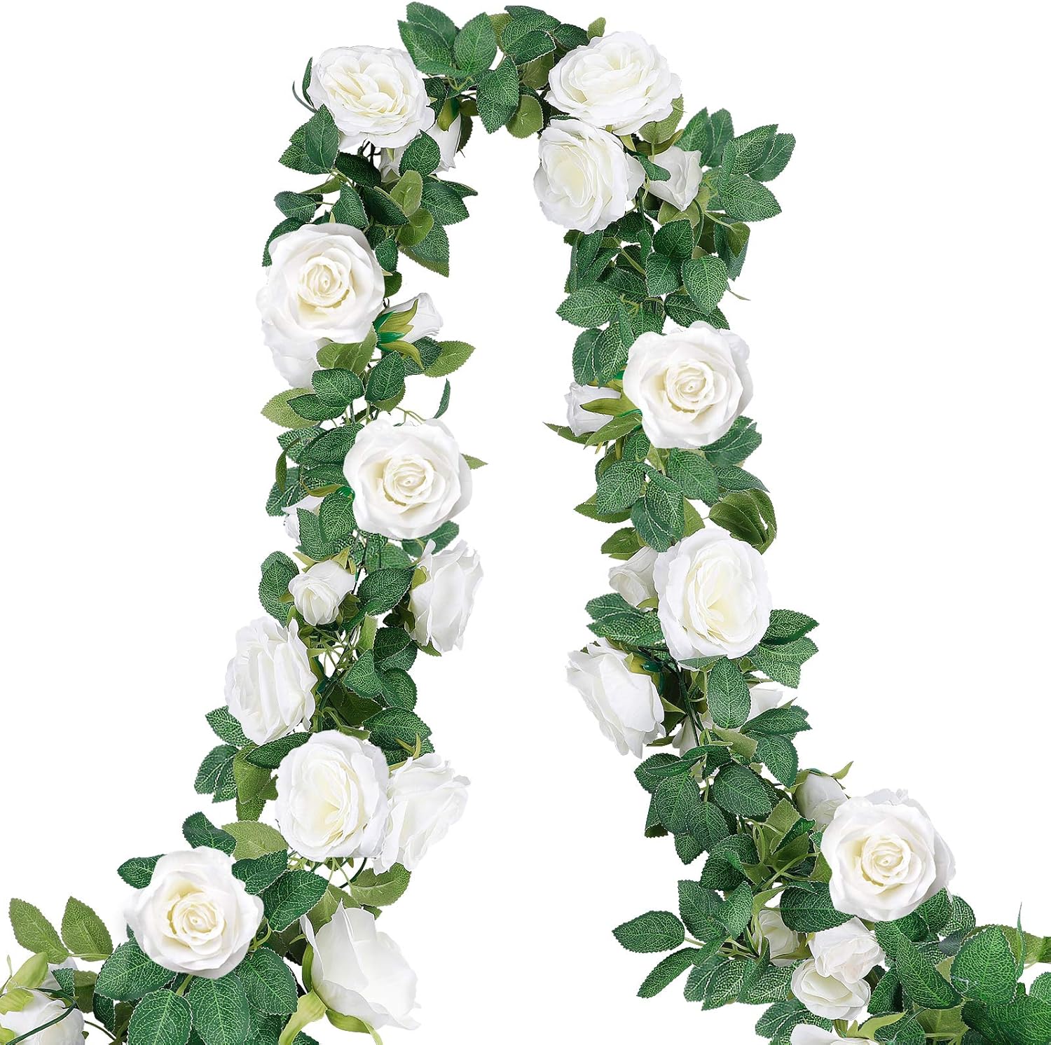 COCOBOO 4pcs 26 Feet Artificial Rose Vine Fake Silk White Flower Garland Hanging Vine Garland for Wedding Home Outdoor Arch Garden Wall Decor
