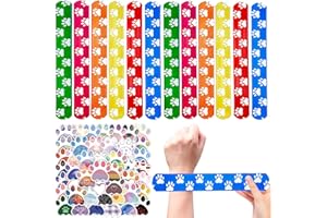 CZWXOXO 74Pcs Dog Claw ThemeParty Favors Contain 24 Pcs Dog Claw Slap Bracelets 50 Pcs DogClaw Stickers, Birthday Party Decorations,Classroom Rewards Supplies
