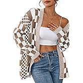 Pink Queen 2026 Checkered Cardigan Sweaters for Women Casual Long Sleeve Plaid Knit Outwear Coats with Pockets