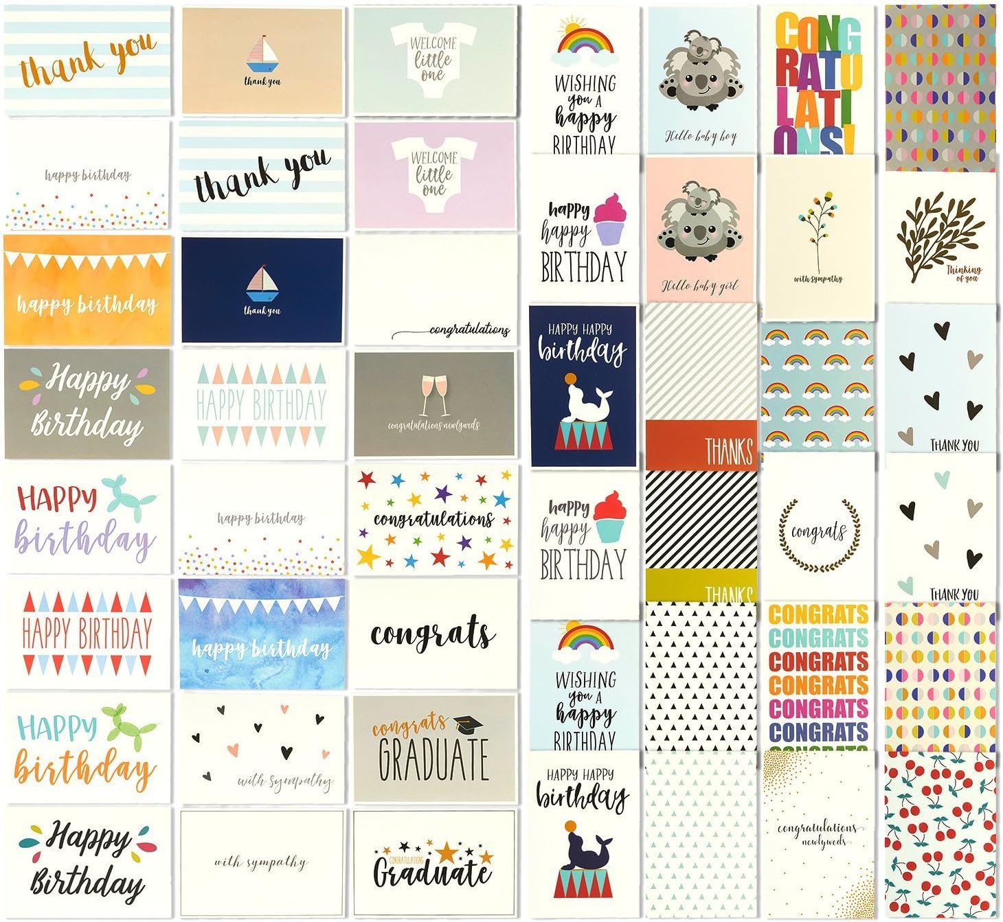 144 Greeting Cards Assortment Bulk Box for All Occasions, Birthday, Graduation, Baby Shower & Thank You, 48 Various Designs with Envelopes, 4 x 6 Inches