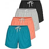 Real Essentials 4 Pack: Womens Active Athletic Performance Mesh Shorts with Pockets (Available in Plus Size)