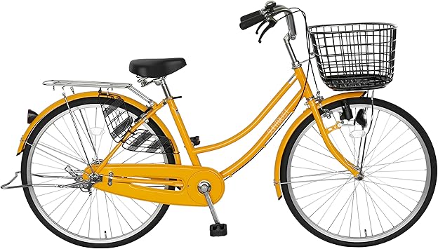 大きな幅広カゴの自転車 イエロー ogk樹脂かご サントラスト