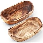 2 Pcs Wooden Dough Bowls for Decor Oblong Decorative Bowl Home Decor Fruit Vessel for Kitchen Counter Rustic Carved Serving Container Long Wooden Bread Tray for Dining Room Table(10 x 6 x 2 Inch)