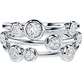 THELANDA Genuine Moissanite or Simulated Diamond Sterling Silver 9mm Wide Bezel Set Bubble Cocktail Fashion Ring Wedding Ring