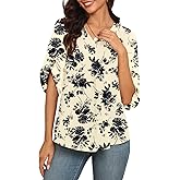 LAOLASI Womens Summer Chiffon Blouses Bell Short Sleeve V Neck Casual Dressy Work Tops for Leggings 2025 Loose Flowy Tshirts