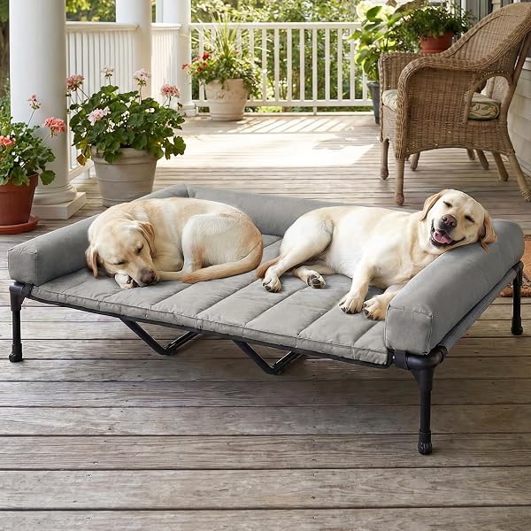 VEEHOO COOLING ELEVATED DOG BED ADD REMOVABLE WATERPROOF BOLSTER CUSHION MAT, RAISED PET COT WITH BREATHABLE TESLIN MESH, NO-SLIP FEET, DOG COUCH BED FOR INDOOR OUTDOOR, 59X37.5INCHES, GREY, CWC2331B
