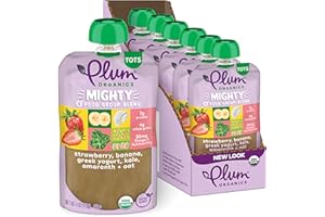 Plum Organics Kale, Strawberry, Banana, Amaranth Oat and Greek Yogurt Baby Food in Pouch, Organic Food Squeeze, Non GMO, 4 Ounce (Pack of 6)