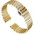 BINLUN Ultra Thin Mesh Stainless Steel Watch Band Light Watch Strap Polished Watch Bracelets Replacement 12mm/14mm/16mm/18mm/20mm/22mm for Men Women with Butterfly Buckle